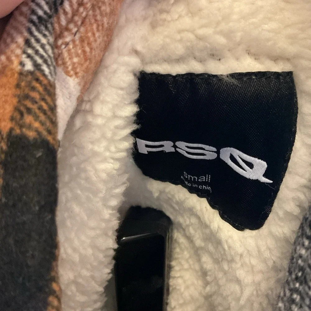 RSQ Brown Black Flannel Sherpa Jacket, Men's Small NWT